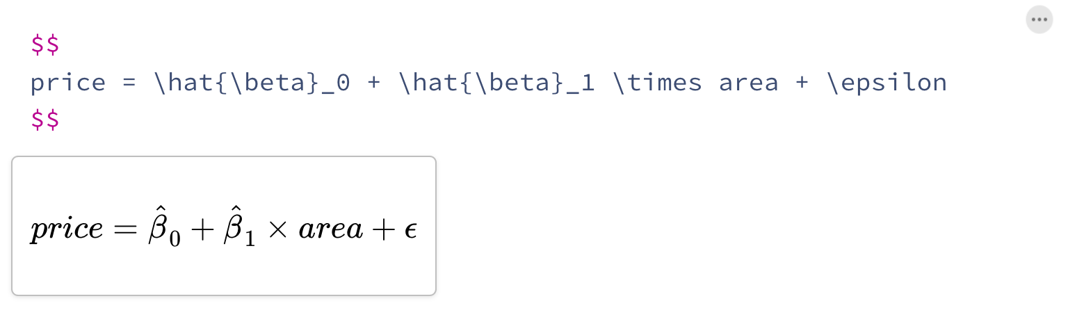 LaTeX source for an equation with RStudio's live-rendered preview of the equation below it.