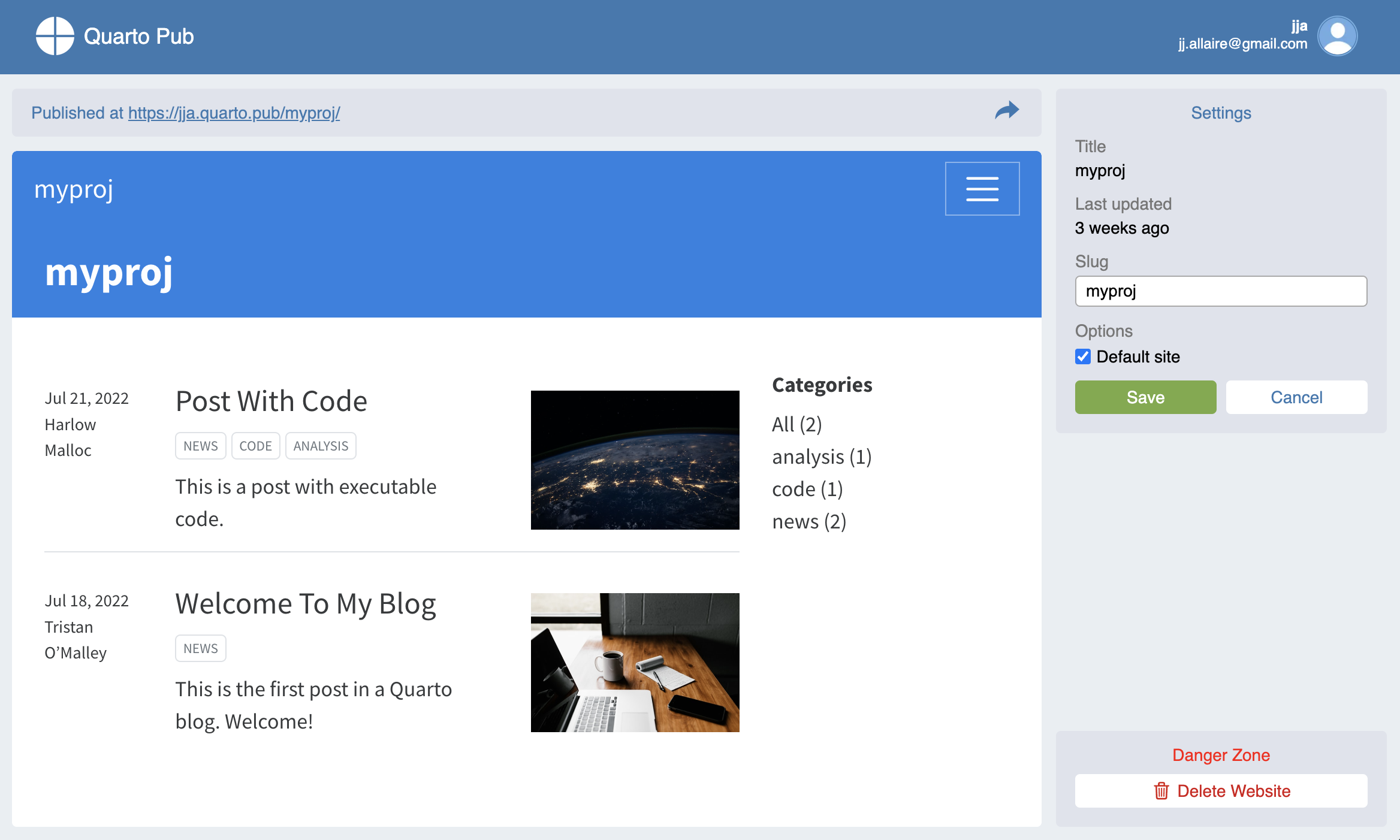 Site admin page with the Default Site checkbox checked and the Save button below it.